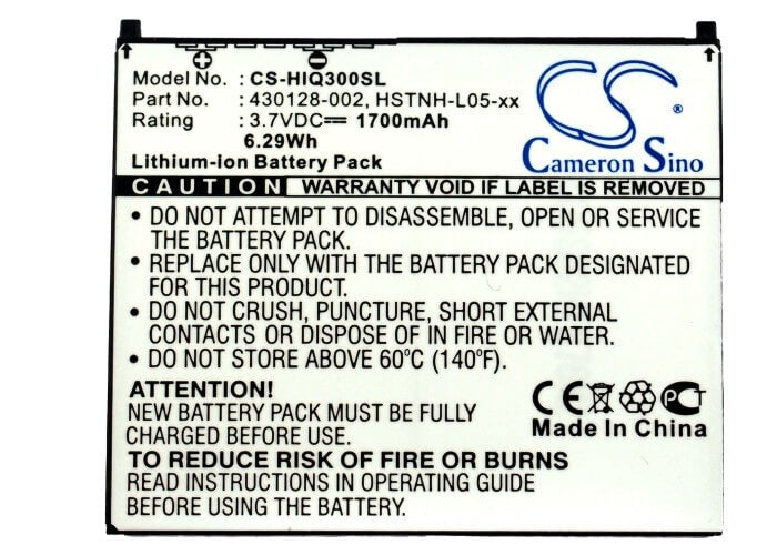 3.7V, 1700mAh, Li-ion Battery fits Hp, Ipaq 300, Ipaq 310, 6.29Wh