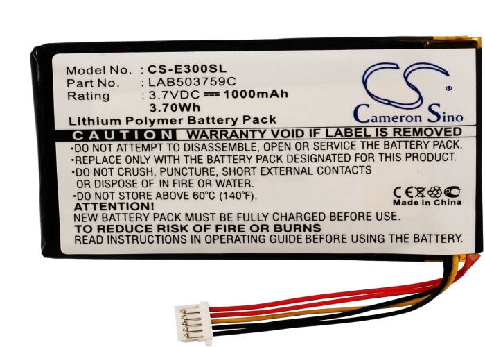 3.7V, 1000mAh, Li-Polymer Battery fits Toshiba, Genio E300, Genio E310, 3.7Wh