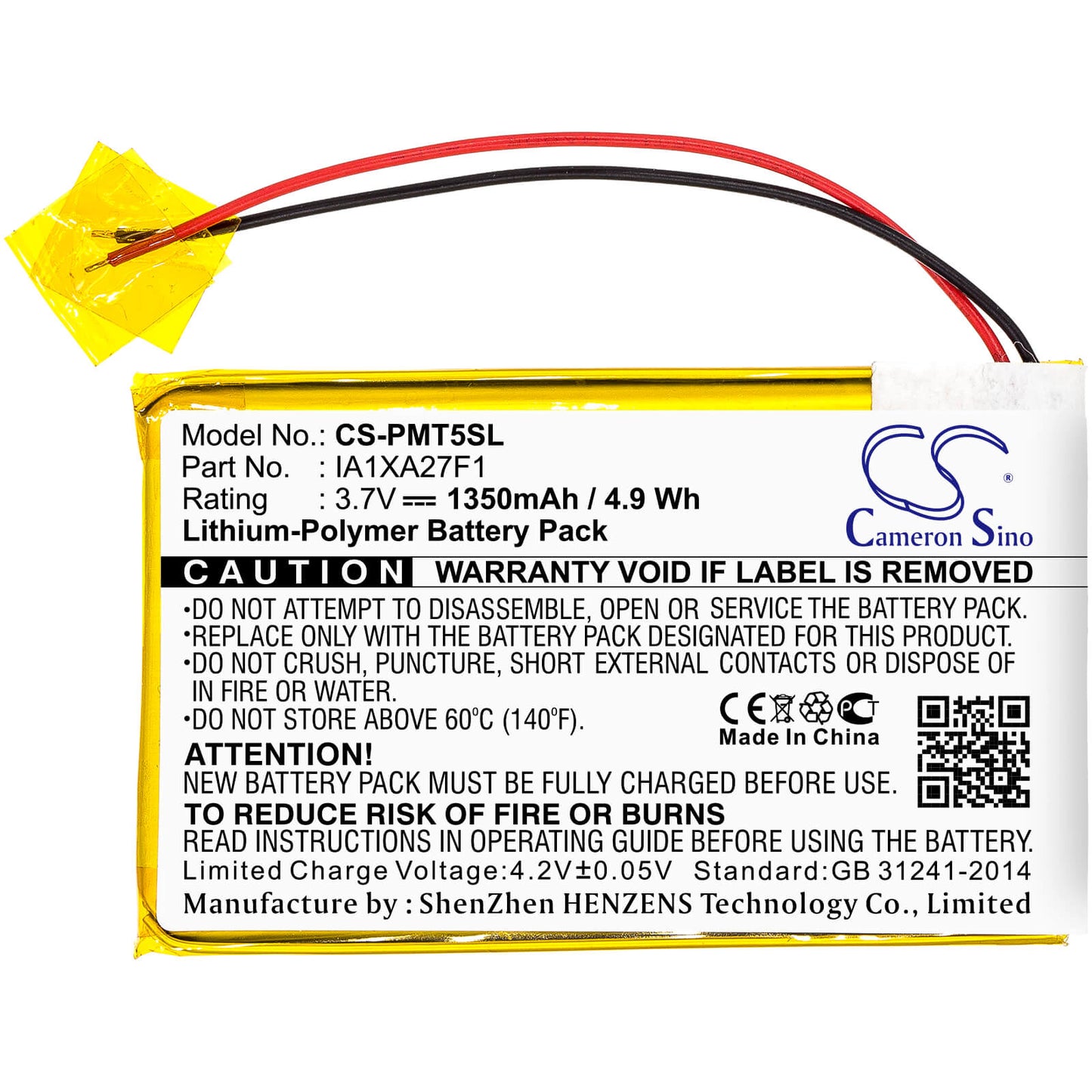 3.7V, 1350mAh, Li-Polymer Battery fits Palm, Tungsten T5, 4.995Wh