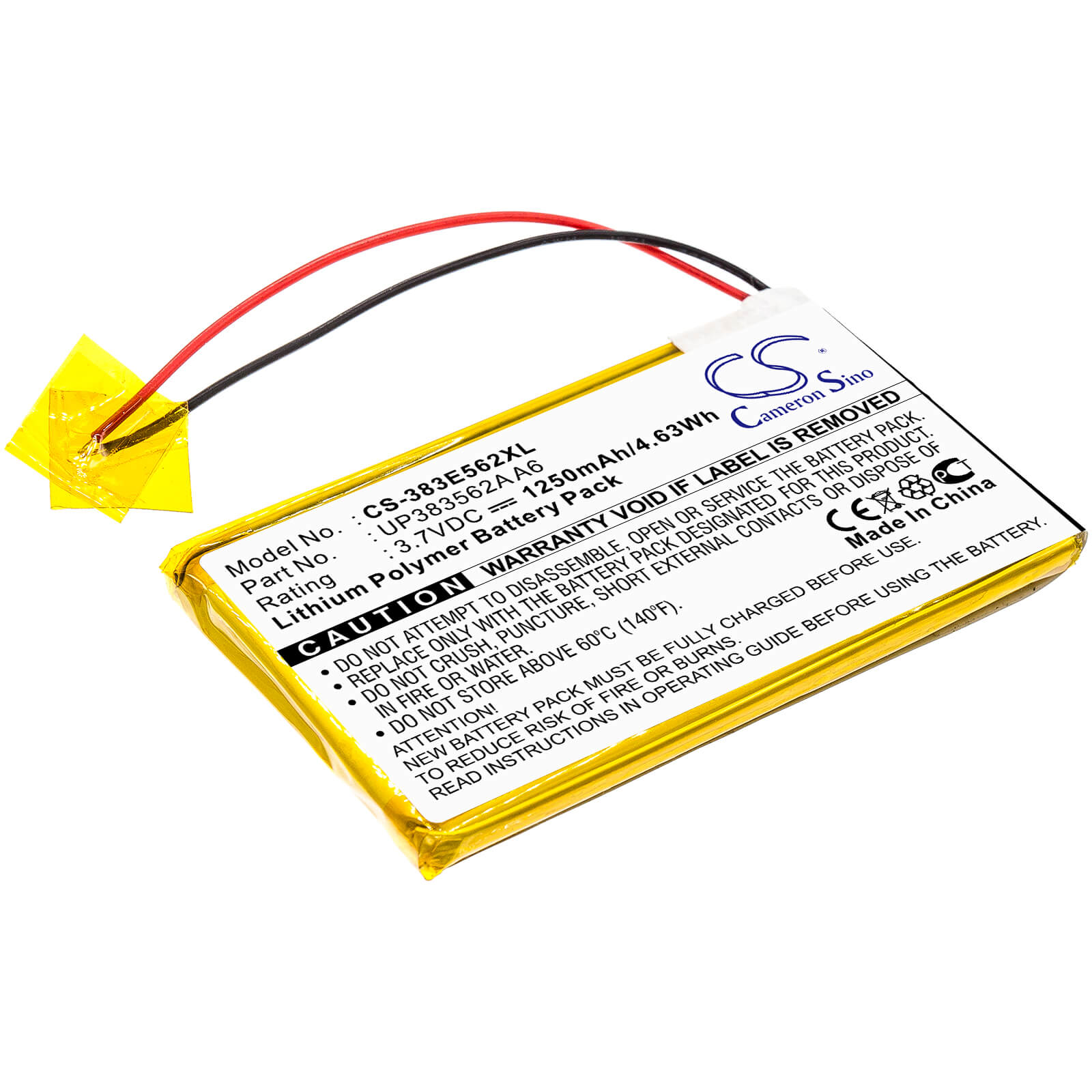 3.7V, 1250mAh, Li-Polymer Battery fits Palm, Tungsten E, 4.625Wh