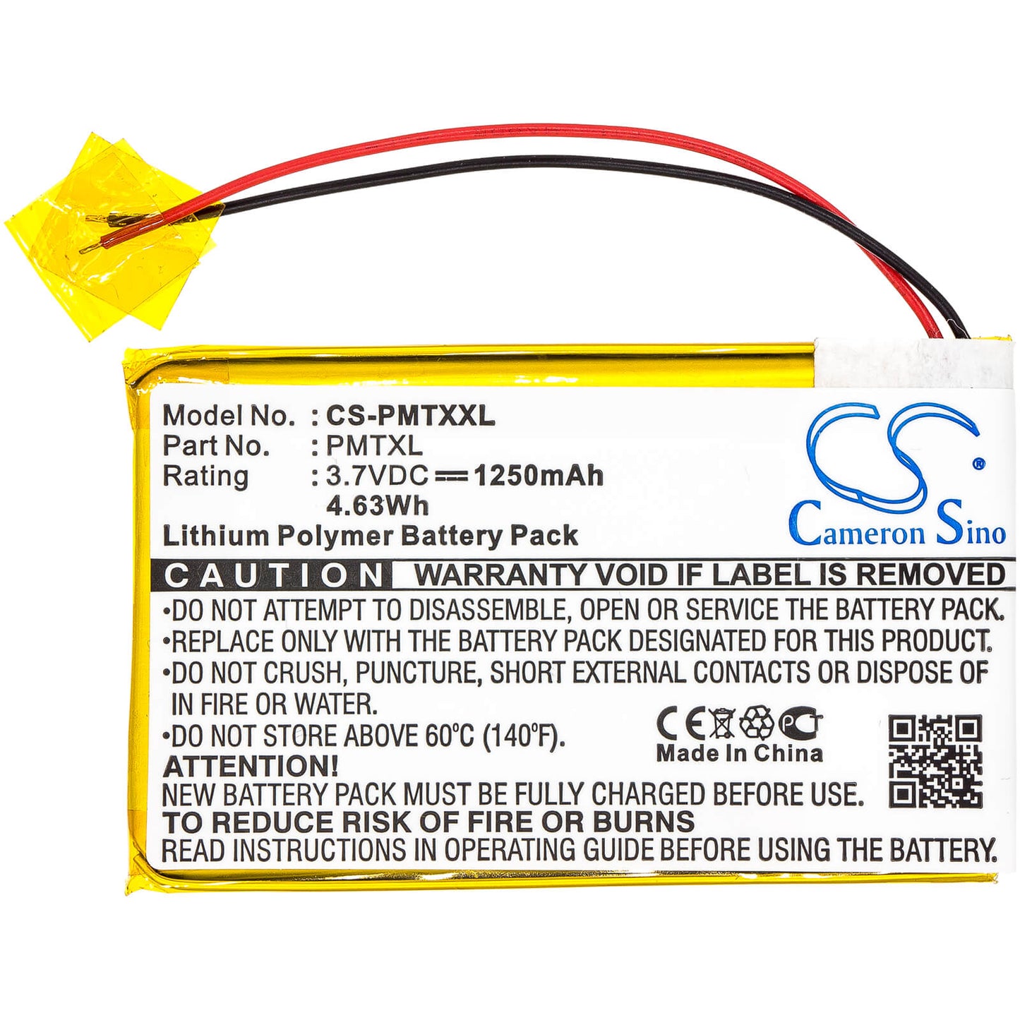 3.7V, 1250mAh, Li-Polymer Battery fits Palm, Tungsten Tx, 4.625Wh