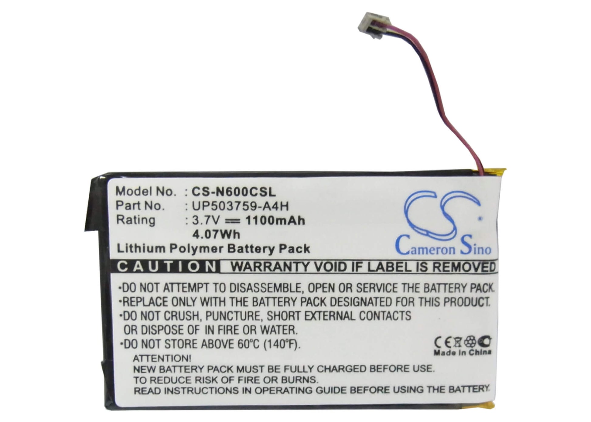 3.7V, 1100mAh, Li-Polymer Battery fits Sony, Clie Peg-n600c, Clie Peg-n610, 4.07Wh