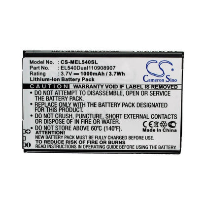 3.7V, 1000mAh, Li-ion Battery fits Mobistel, El540, El540dual, 3.7Wh
