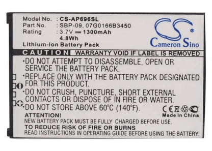 3.7V, 1300mAh, Li-ion Battery fits Asus, Mypal A626, Mypal A686, 4.81Wh