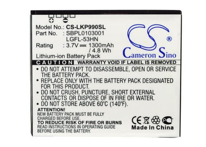 3.7V, 1300mAh, Li-ion Battery fits Lg, C729, Doubleplay, 4.81Wh