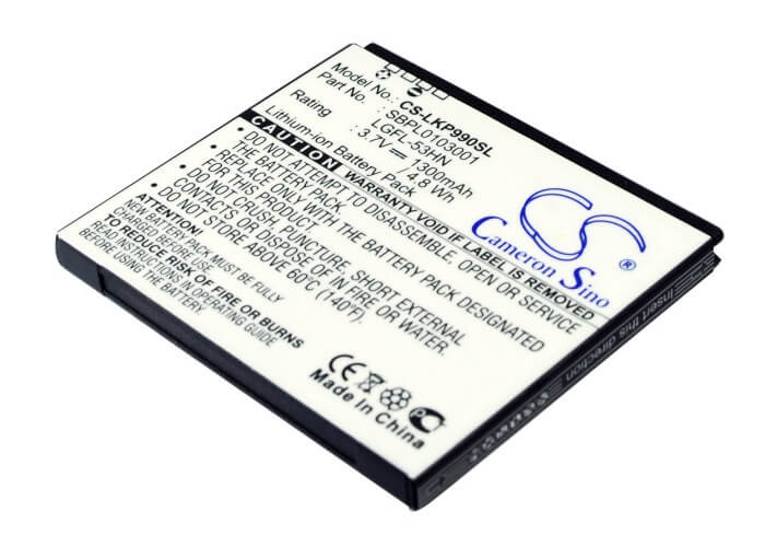 3.7V, 1300mAh, Li-ion Battery fits T-mobile, C729, Doubleplay, 4.81Wh
