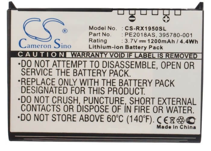 3.7V, 1200mAh, Li-ion Battery fits Hp, Ipaq Rx1900, Ipaq Rx1950, 4.44Wh