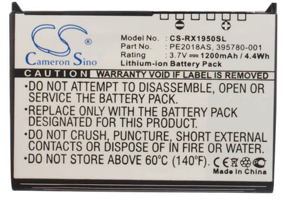 3.7V, 1200mAh, Li-ion Battery fits Hp, Ipaq Rx1900, Ipaq Rx1950, 4.44Wh