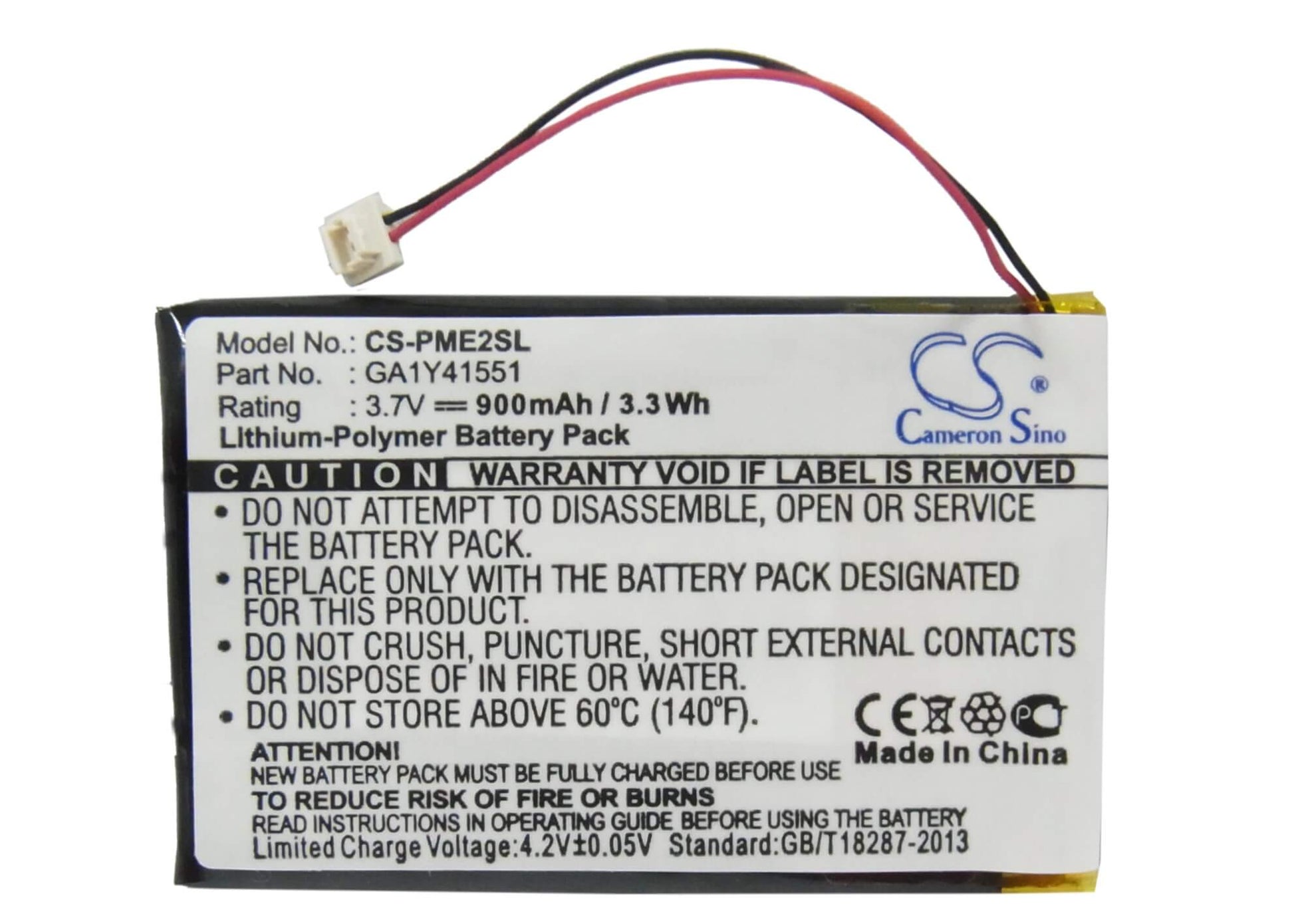 3.7V, 900mAh, Li-Polymer Battery fits Palm, Tungsten E2, 3.33Wh