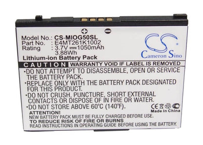 3.7V, 1050mAh, Li-ion Battery fits Mitac, Mio Leap G50, Mio Leap K1, 3.885Wh