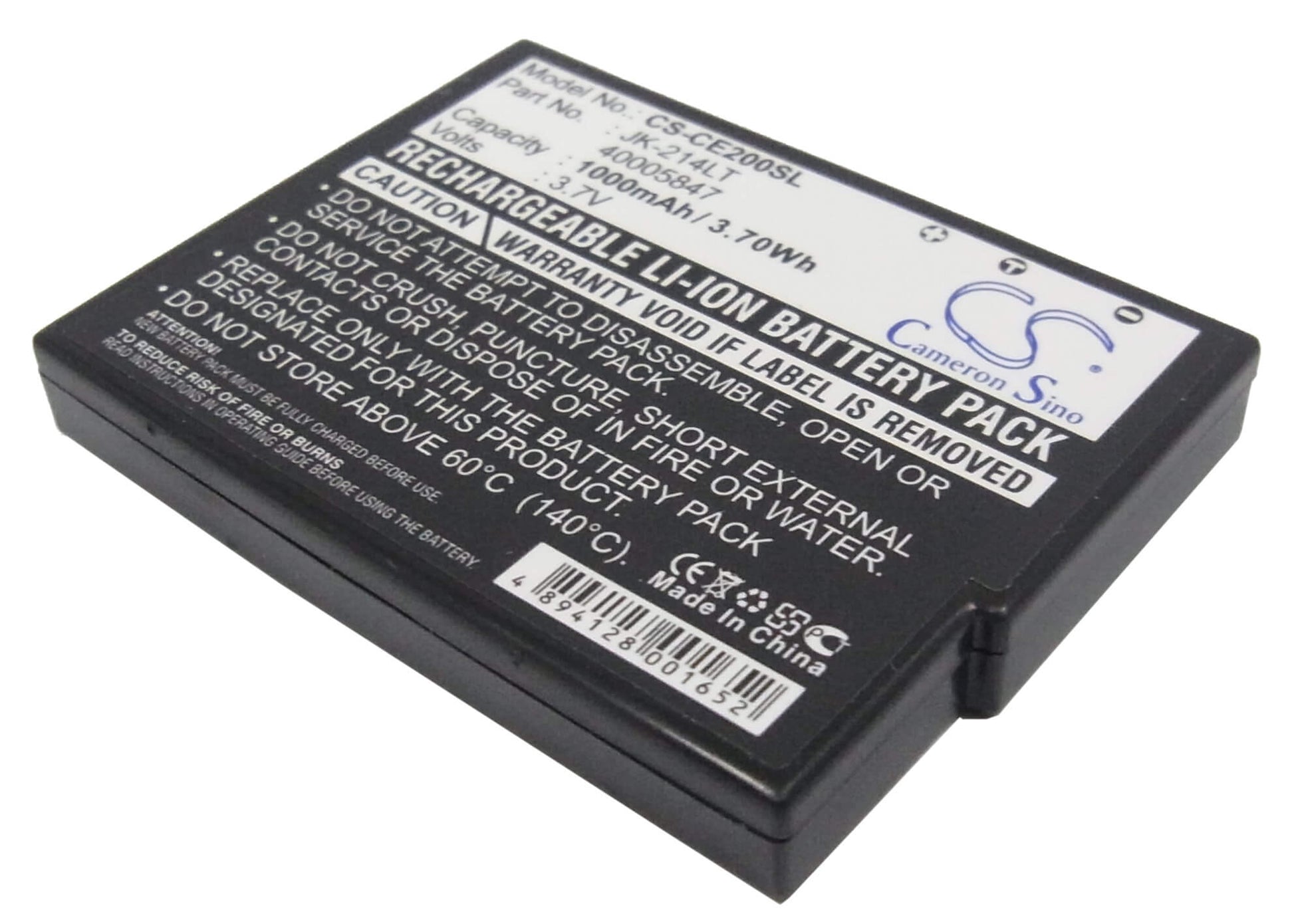 3.7V, 1000mAh, Li-ion Battery fits Casio, Cassiopeia K-835pu, Cassiopeia E-200, 3.7Wh