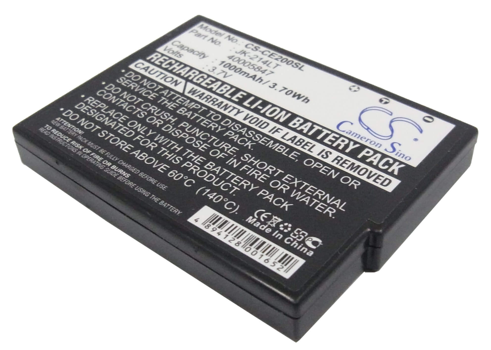 3.7V, 1000mAh, Li-ion Battery fits Casio, Cassiopeia K-835pu, Cassiopeia E-200, 3.7Wh