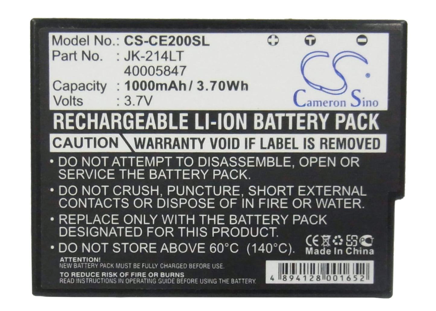 3.7V, 1000mAh, Li-ion Battery fits Casio, Cassiopeia K-835pu, Cassiopeia E-200, 3.7Wh
