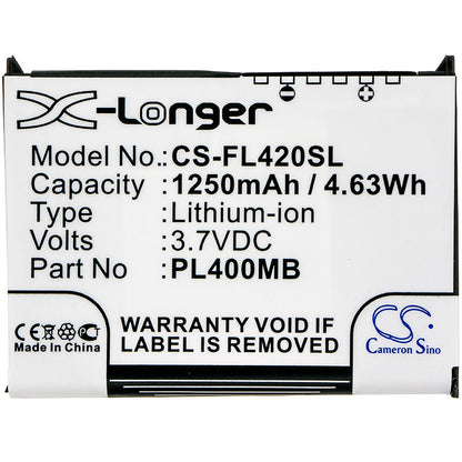 3.7V, 1250mAh, Li-ion Battery fits Fujitsu, Loox 400, Loox 410, 4.625Wh