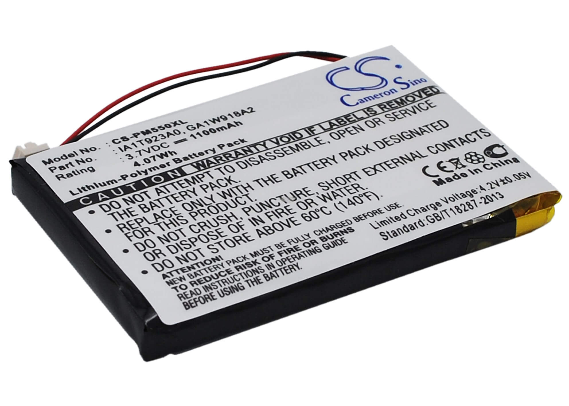 3.7V, 1100mAh, Li-Polymer Battery fits Palm, M550, Tungsten T1, 4.07Wh