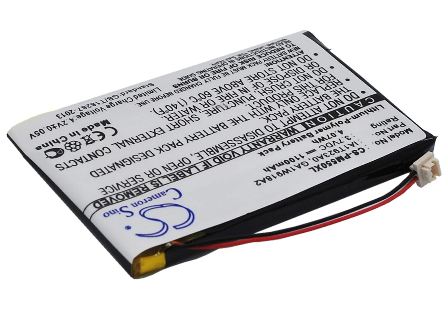 3.7V, 1100mAh, Li-Polymer Battery fits Palm, M550, Tungsten T1, 4.07Wh