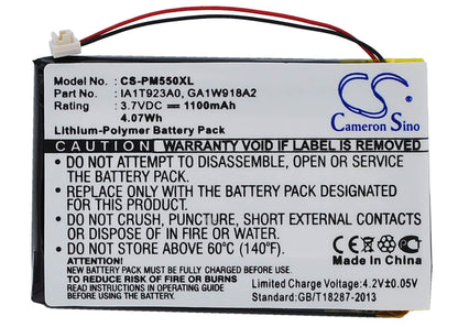3.7V, 1100mAh, Li-Polymer Battery fits Palm, M550, Tungsten T1, 4.07Wh