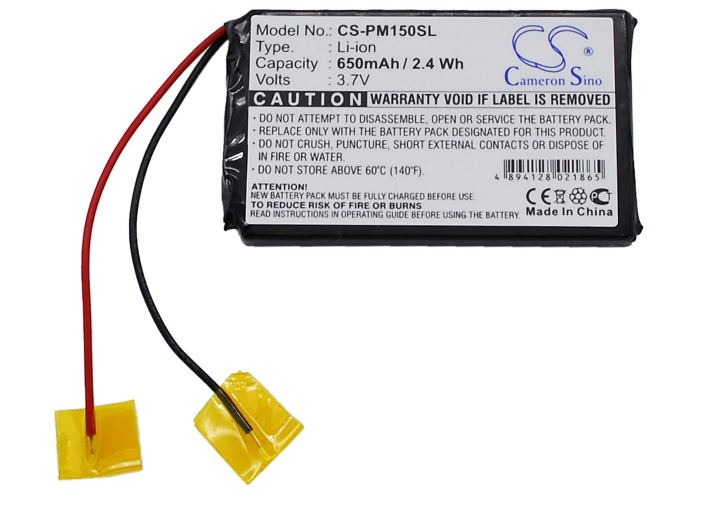 3.7V, 650mAh, Li-ion Battery fits Palm, M150, M155, 2.405Wh