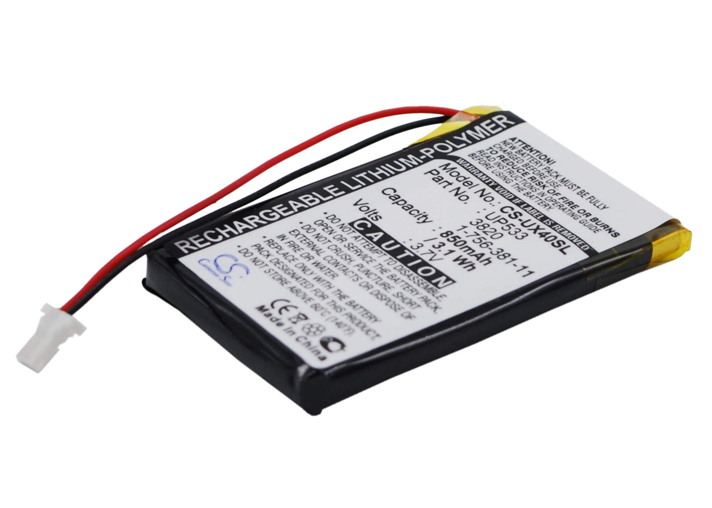 3.7V, 850mAh, Li-Polymer Battery fits Sony, Clie Peg-ux40, Clie Peg-ux50, 3.145Wh