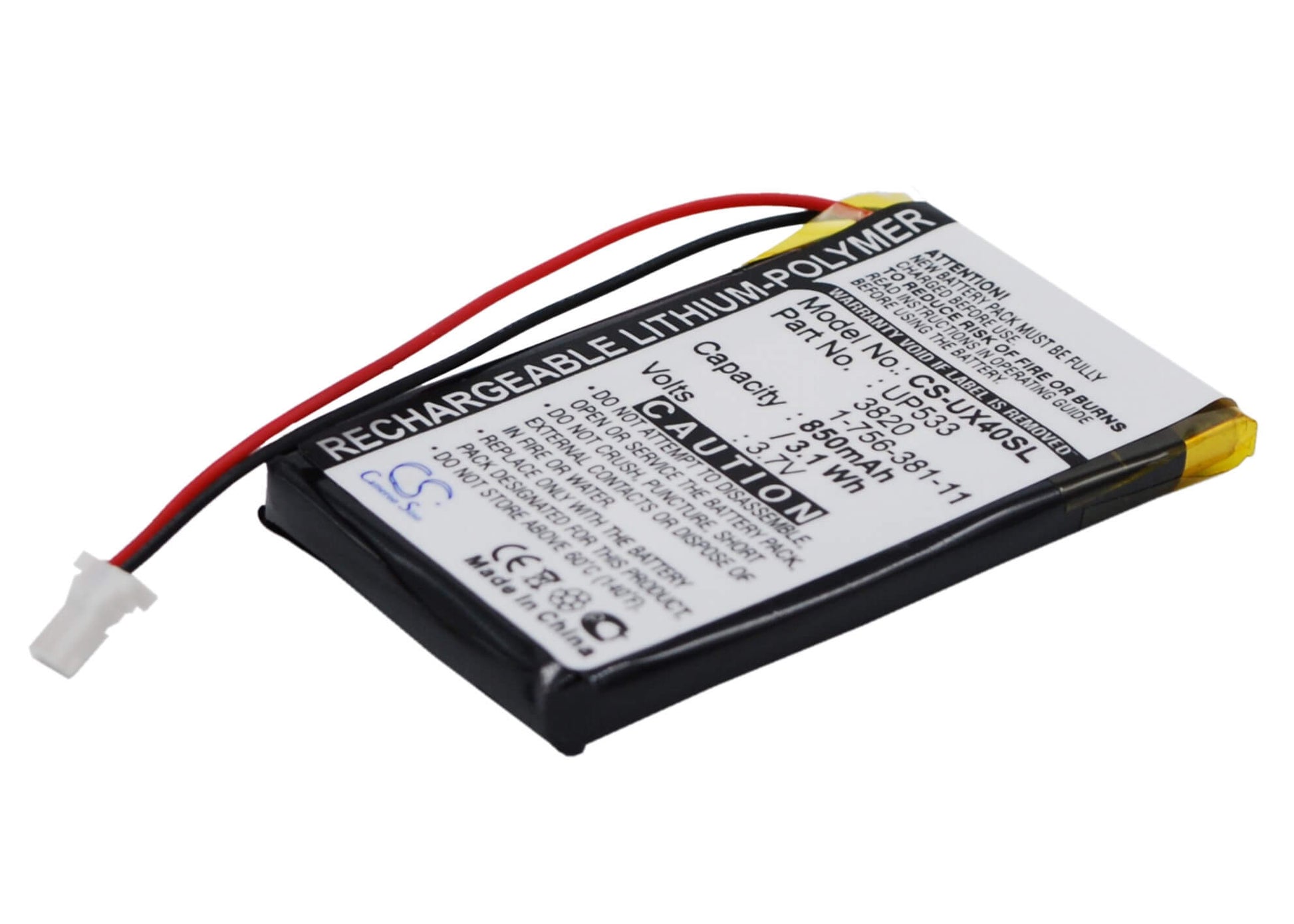 3.7V, 850mAh, Li-Polymer Battery fits Sony, Clie Peg-ux40, Clie Peg-ux50, 3.145Wh