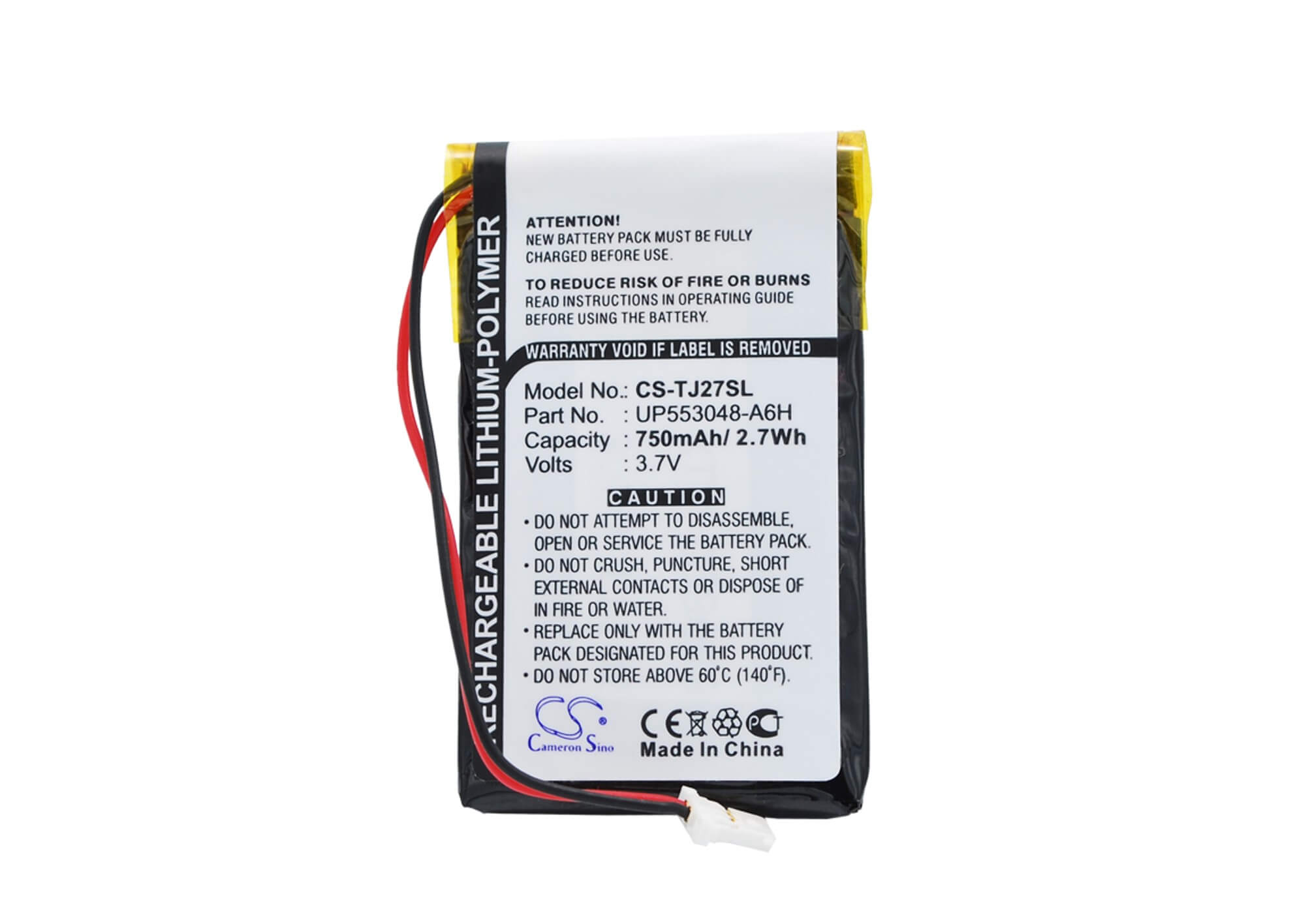 3.7V, 750mAh, Li-Polymer Battery fits Sony, Clie Peg-tj27, Clie Peg-tj37, 2.775Wh