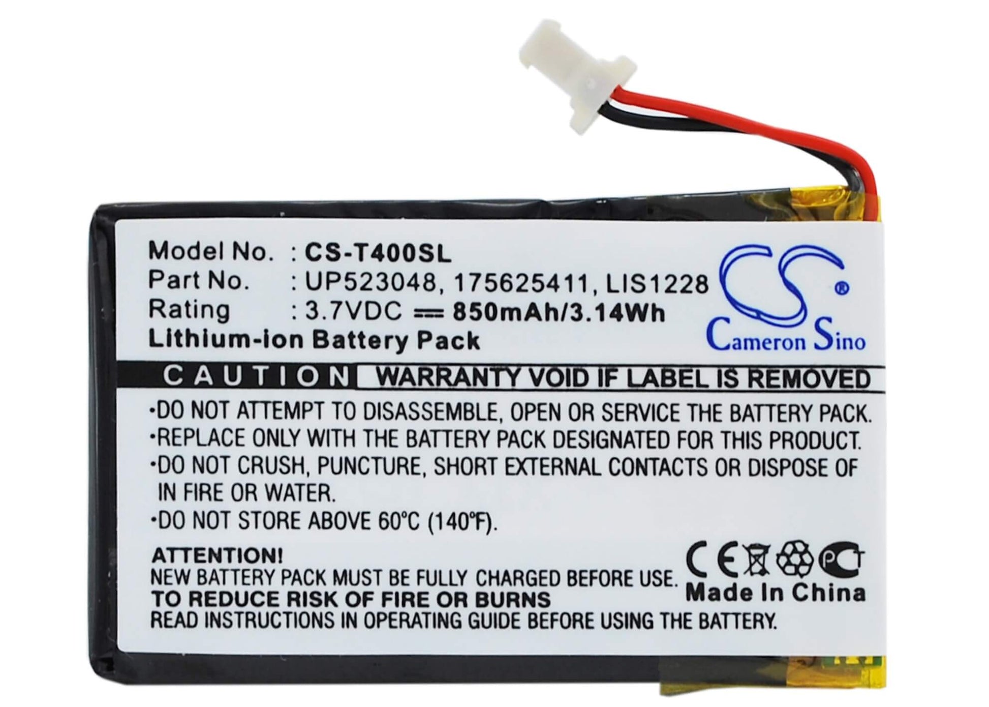 3.7V, 850mAh, Li-Polymer Battery fits Sony, Clie Peg-t400, Clie Peg-t410, 3.145Wh