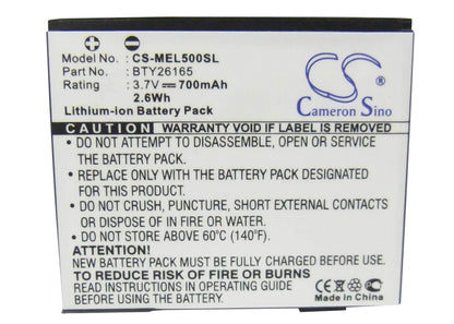3.7V, 700mAh, Li-ion Battery fits Emporia, Elson El500, Mobistel El500, 2.59Wh