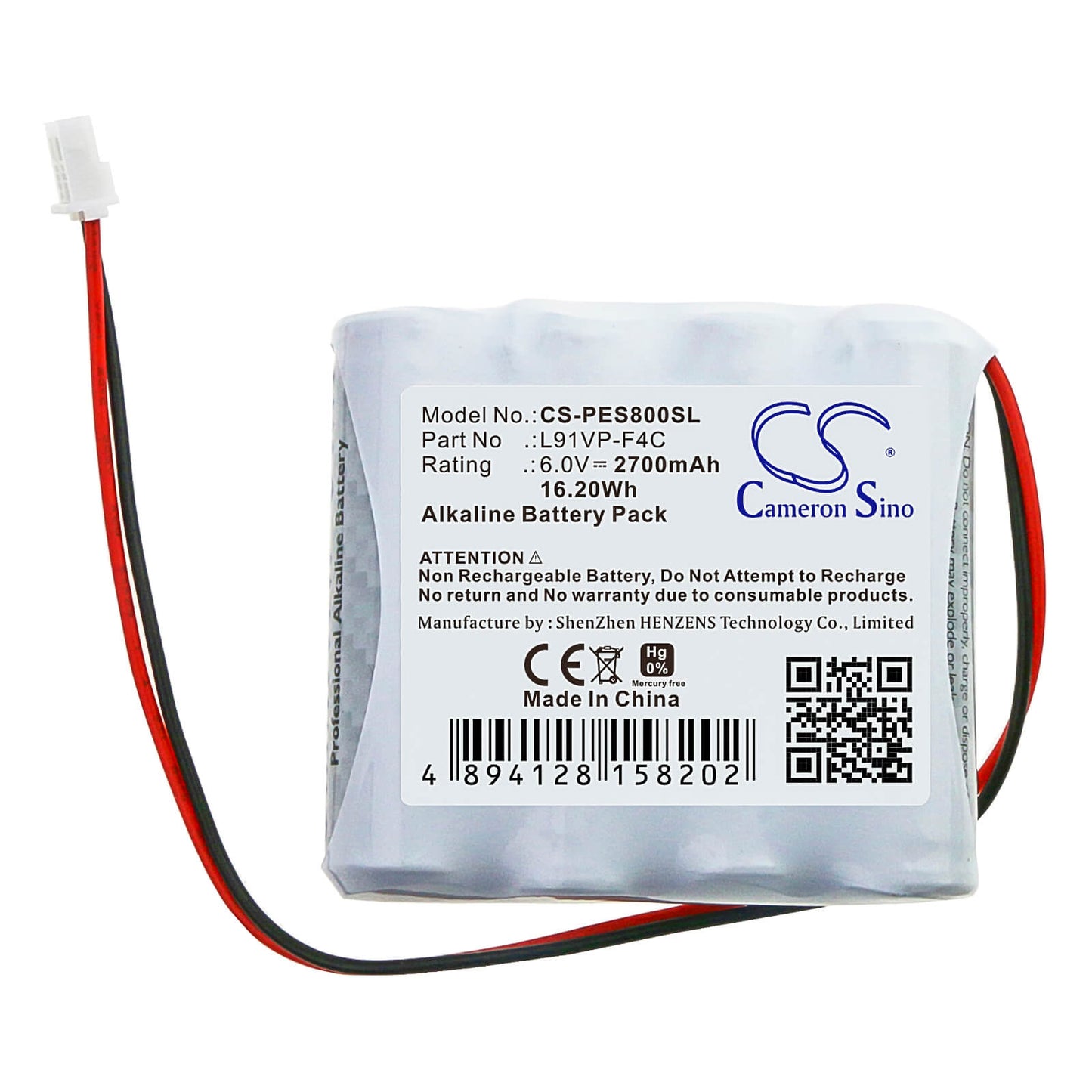 6.0V, 2700mAh, Alkaline Battery fits Gp, Gprhorw01018, 16.2Wh