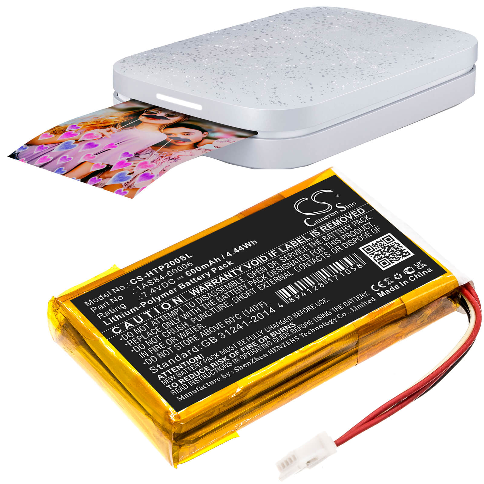 7.4V, 600mAh, Li-Polymer Battery fits Hp, Sprocket 200, 4.44Wh