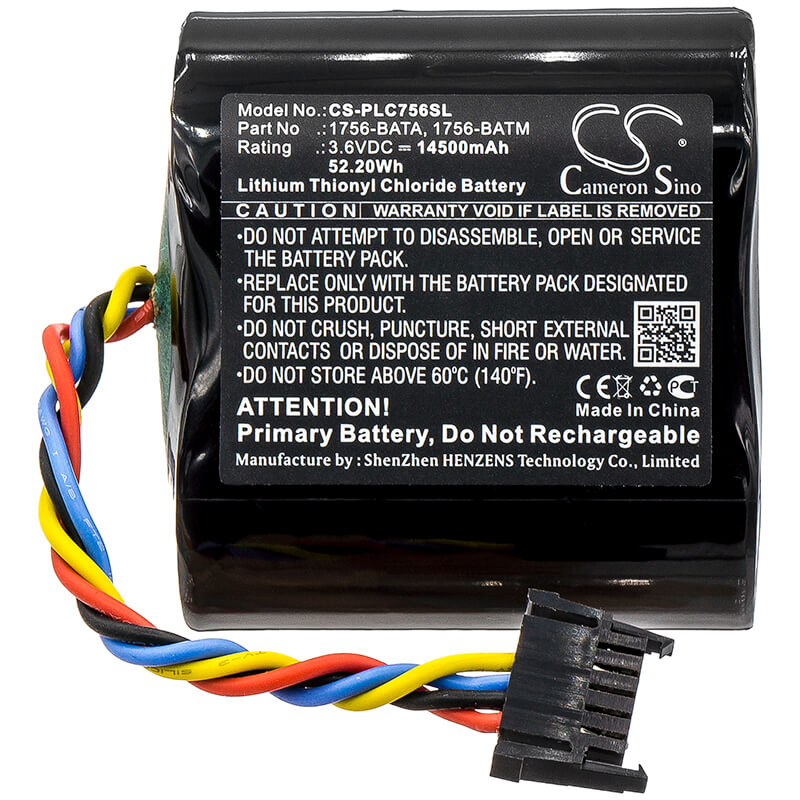 3.6V, 14500mAh, Li-SOCl2 Battery fits Allen Bradley, 1756-batm, 1756-l55m12, 52.2Wh