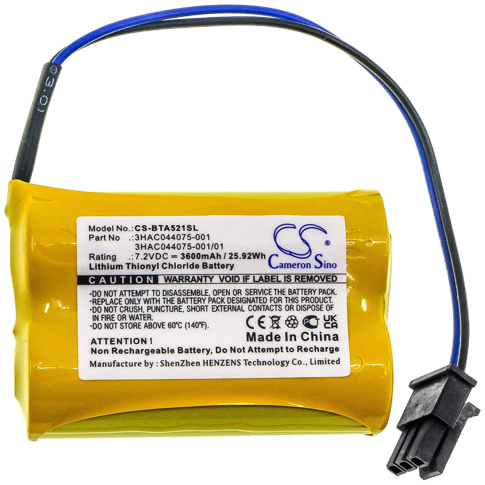 7.2V, 3600mAh, Li-SOCl2 Battery fits Abb, 1sap180300r0001, 3hab 9999-1, 25.92Wh
