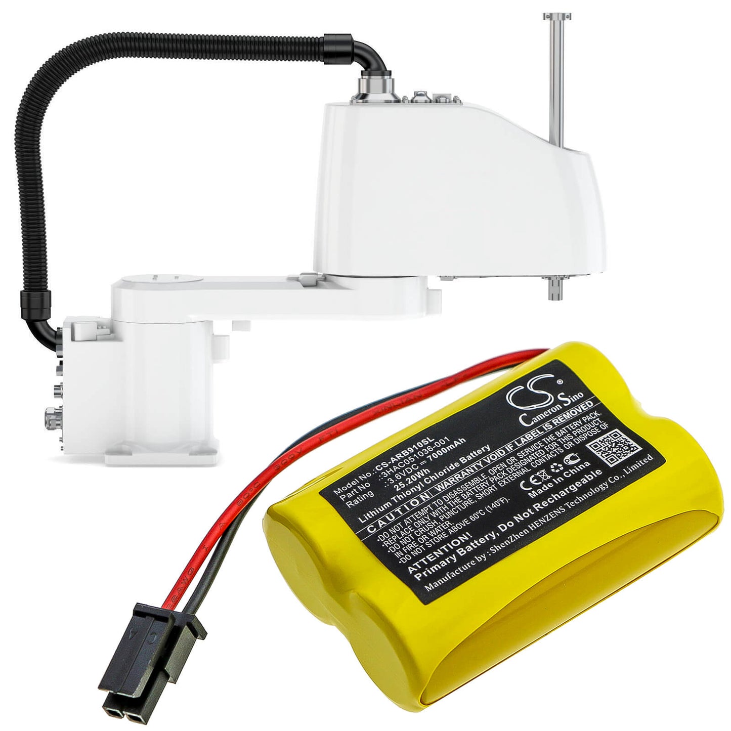 3.6V, 7000mAh, Li-SOCl2 Battery fits Abb, 1s2 Pls17500, Irb 1200, 25.2Wh