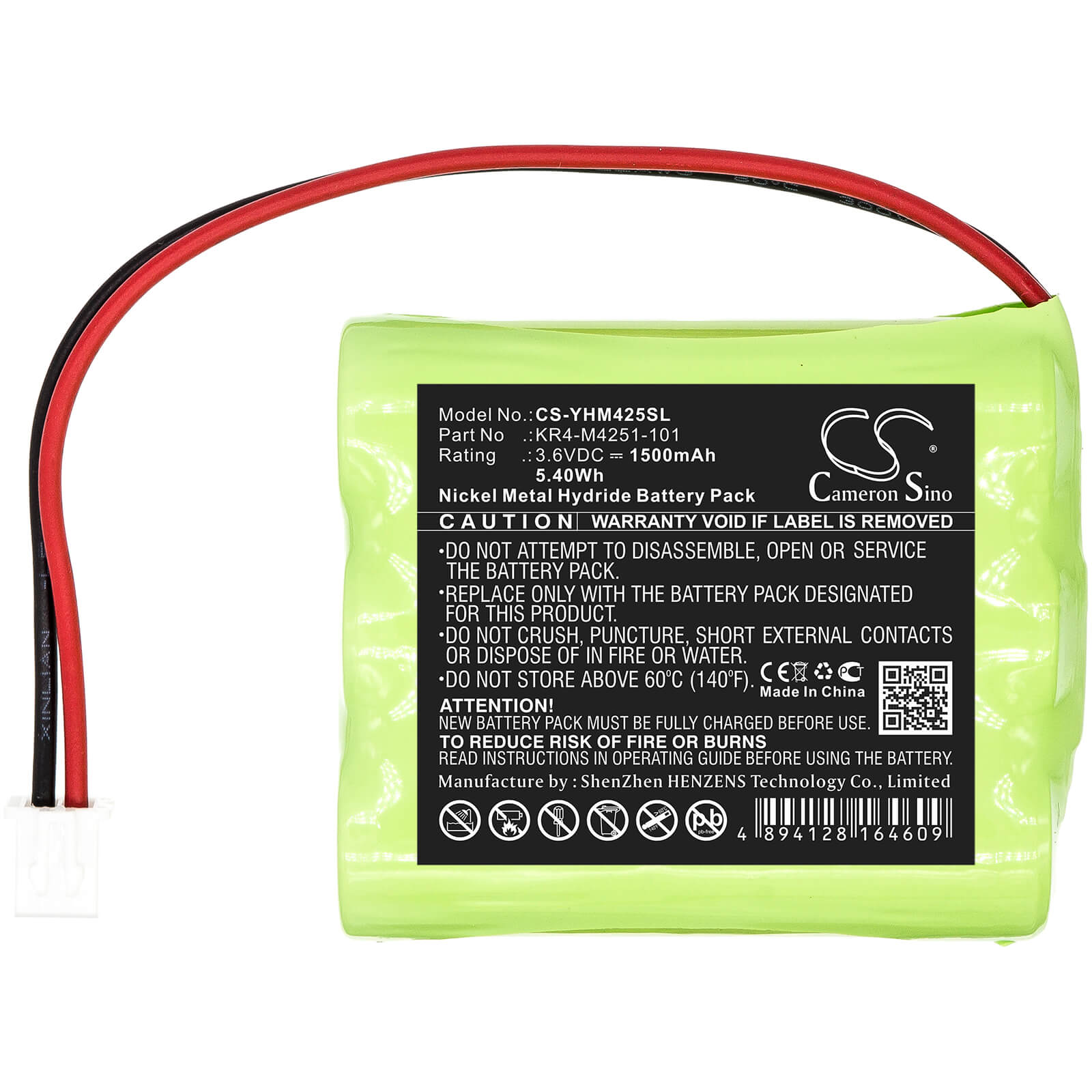 3.6V, 1500mAh, Ni-MH Battery fits Yamaha, Kr4-m4251-101, 5.4Wh