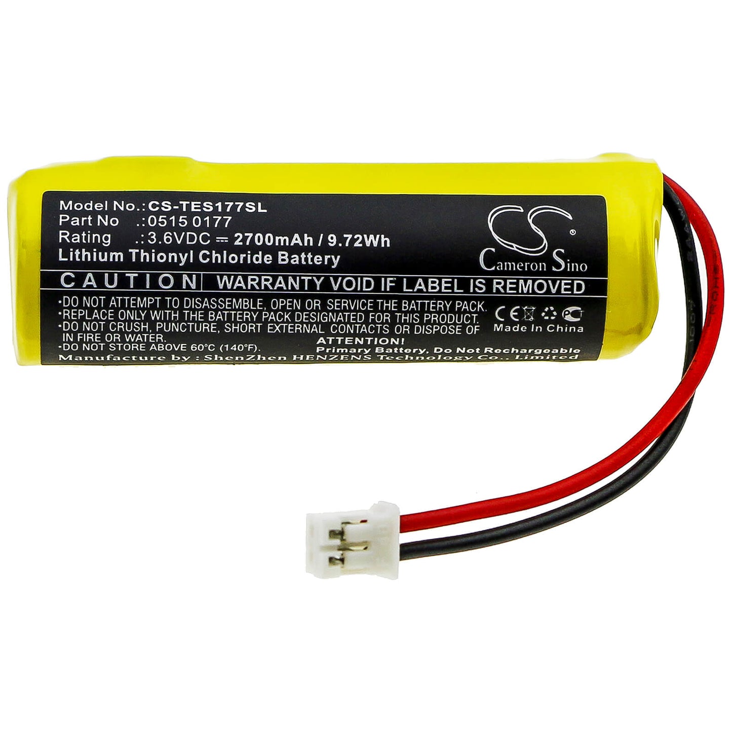 3.6V, 2700mAh, Li-SOCl2 Battery fits Testo, 175-t1, 175-t2, 9.72Wh