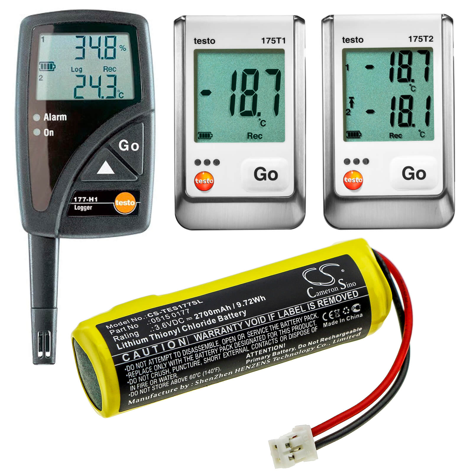 3.6V, 2700mAh, Li-SOCl2 Battery fits Testo, 175-t1, 175-t2, 9.72Wh