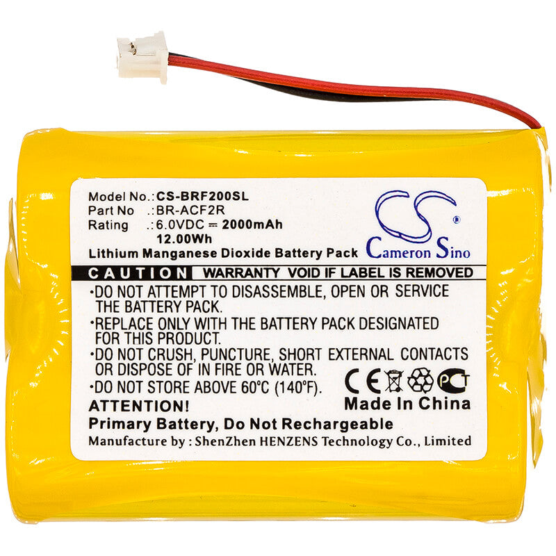 6.0V, 2000mAh, Li-MnO2 Battery fits Panasonic, Br-acf2r, 12Wh
