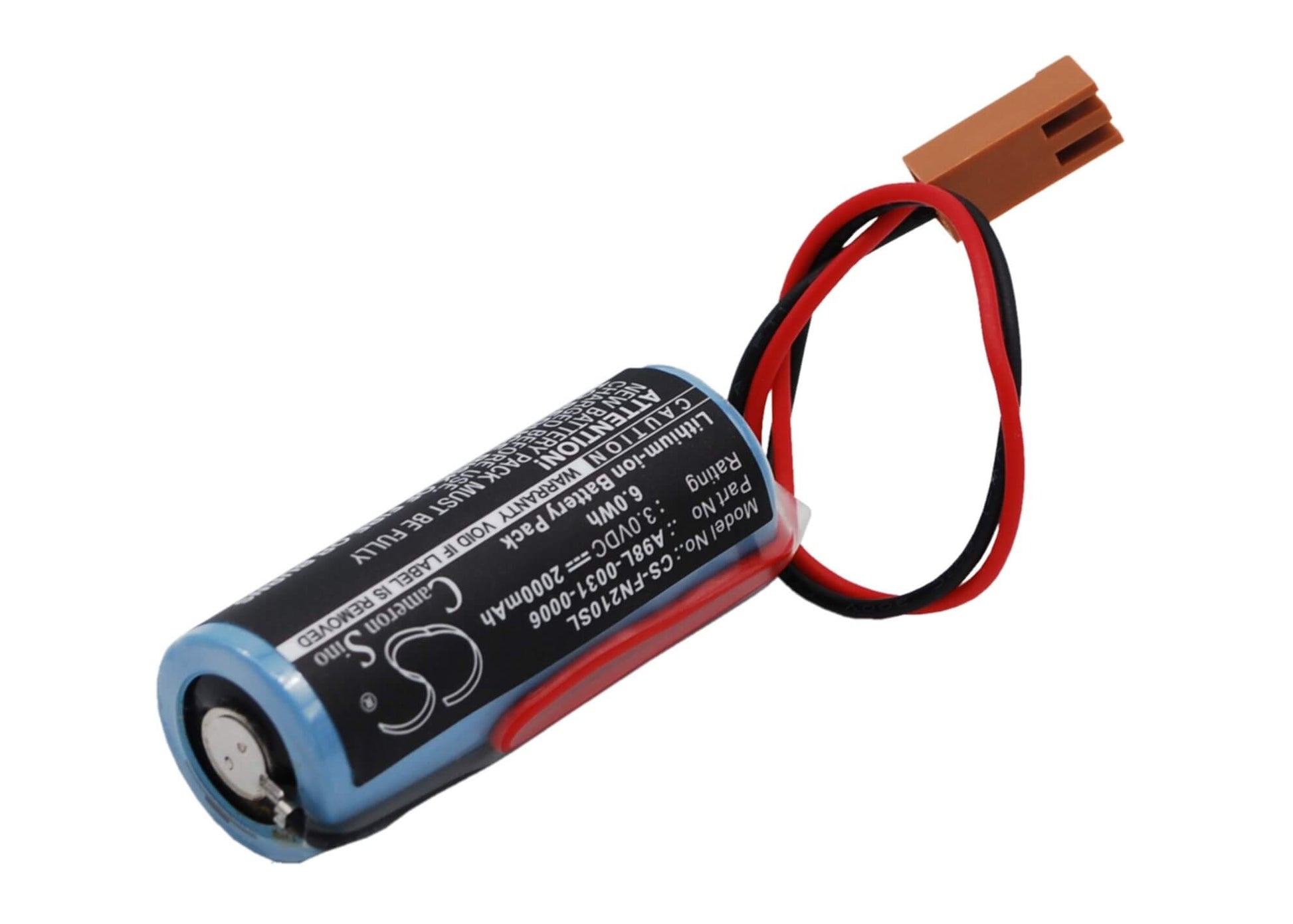 3.0V, 2000mAh, Li-MnO2 Battery fits Cutler Hammer, 44a724534-001, A02b0118k111, 6Wh
