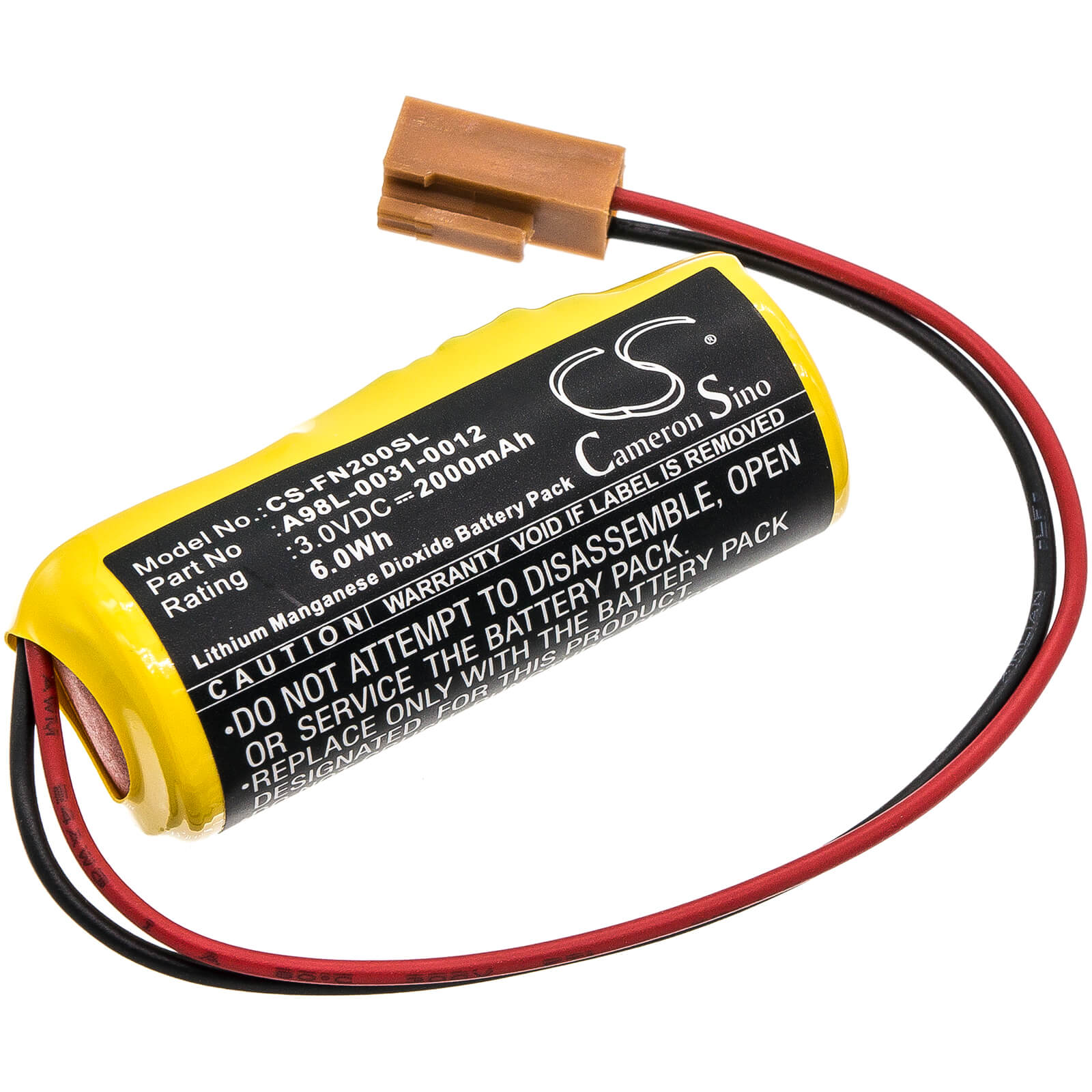 3.0V, 2000mAh, Li-MnO2 Battery fits Ge, Fanuc 0i-b, Fanuc 0i-d, 6Wh