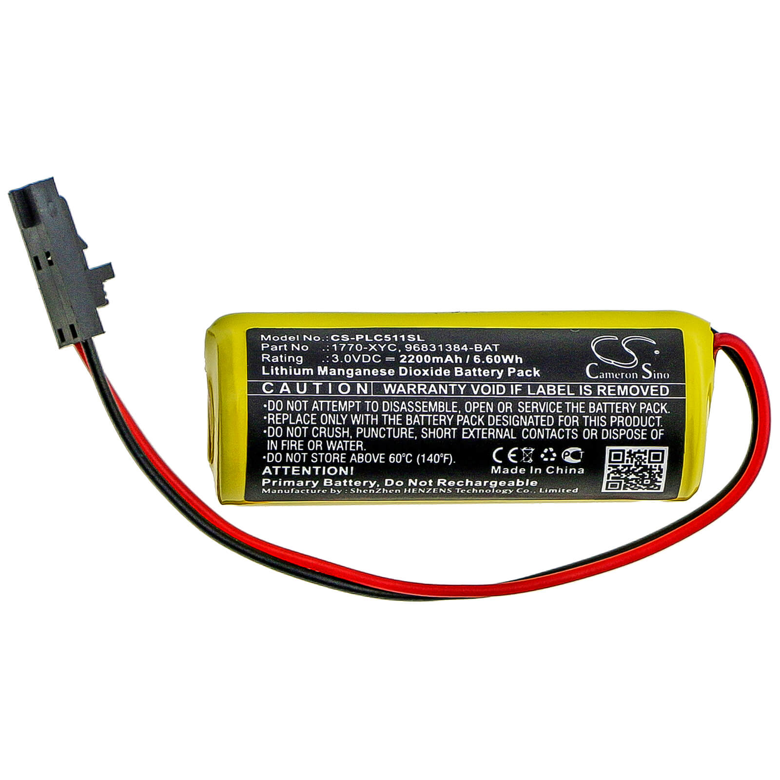 3.0V, 2200mAh, Li-MnO2 Battery fits Allen Bradley, 1771-dmc1, 1771-dmc4, 6.6Wh