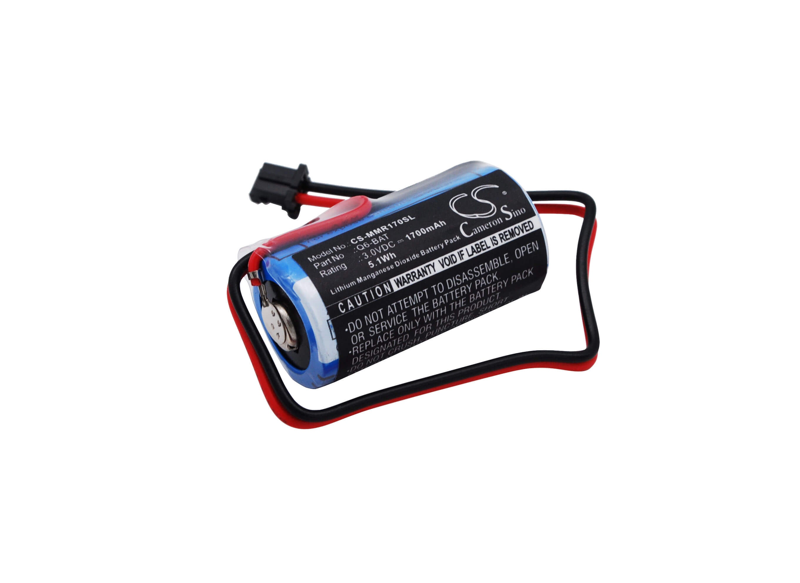 3.0V, 1700mAh, Li-MnO2 Battery fits Mitsubishi, Melsec Q, Q02cpu, 5.1Wh