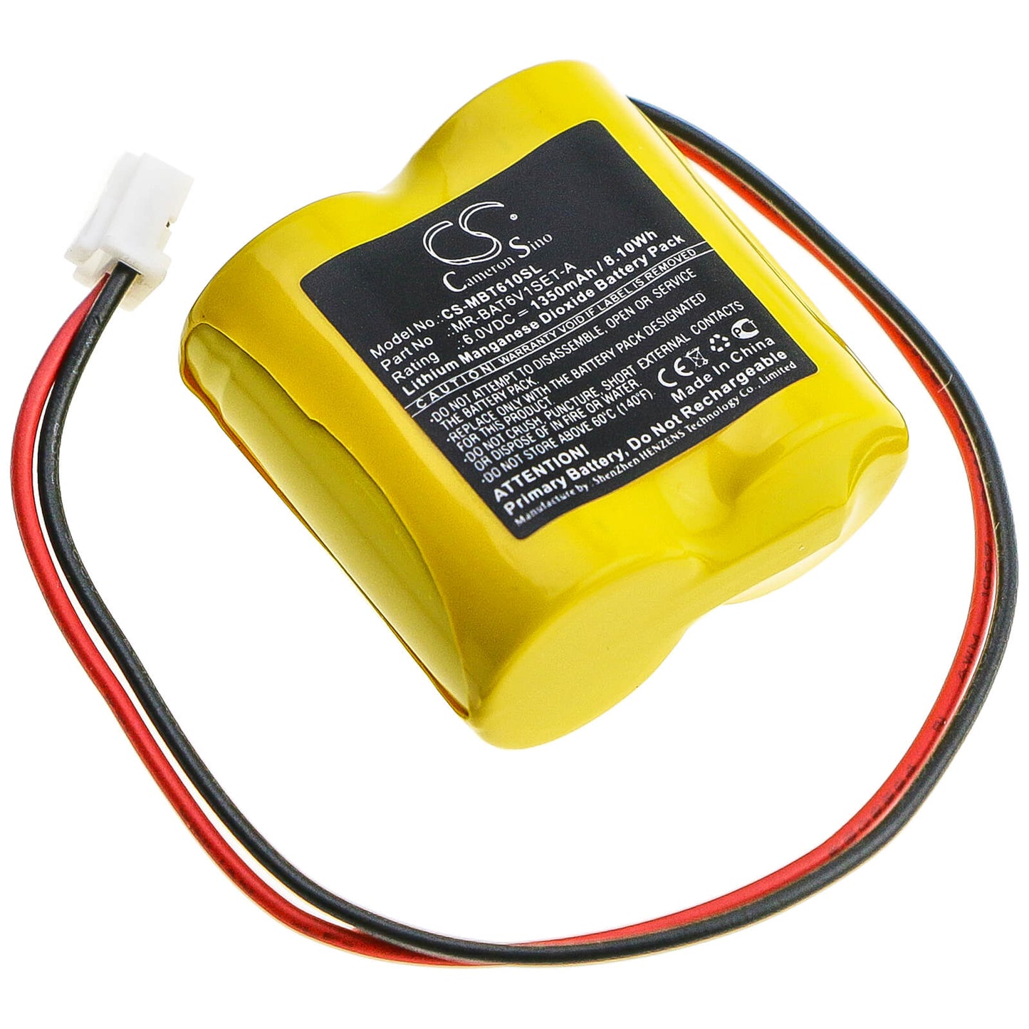 6.0V, 1350mAh, Li-MnO2 Battery fits Mitsubishi, Mr-bat6v1set-a, Mr-j4 Wk17, 8.1Wh