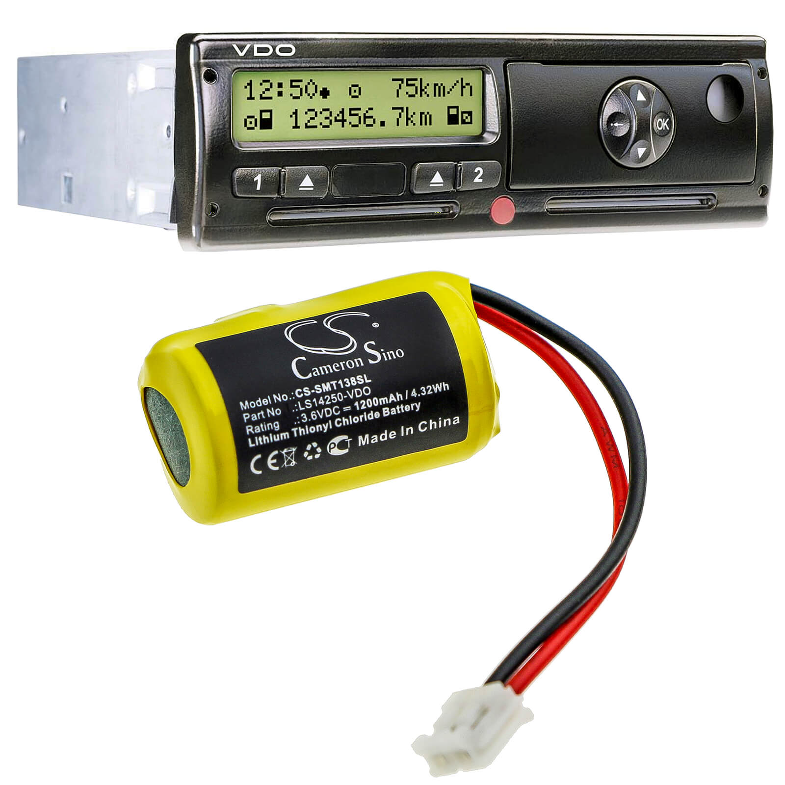 3.6V, 1200mAh, Li-SOCl2 Battery fits Siemens, Vdo Digital Tachograph Dtco 13, 4.32Wh