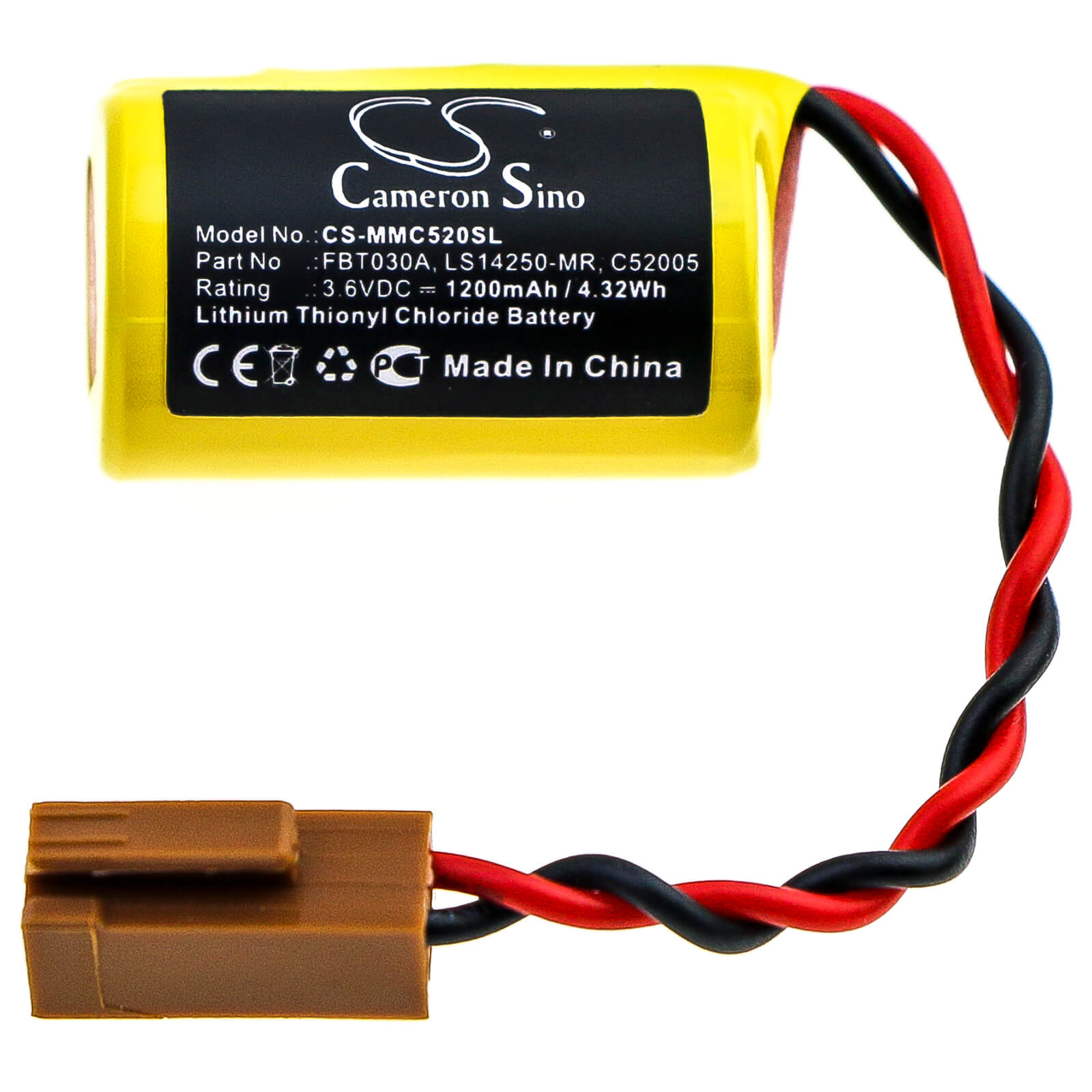 3.6V, 1200mAh, Li-SOCl2 Battery fits Mitsubishi, C52005, 4.32Wh