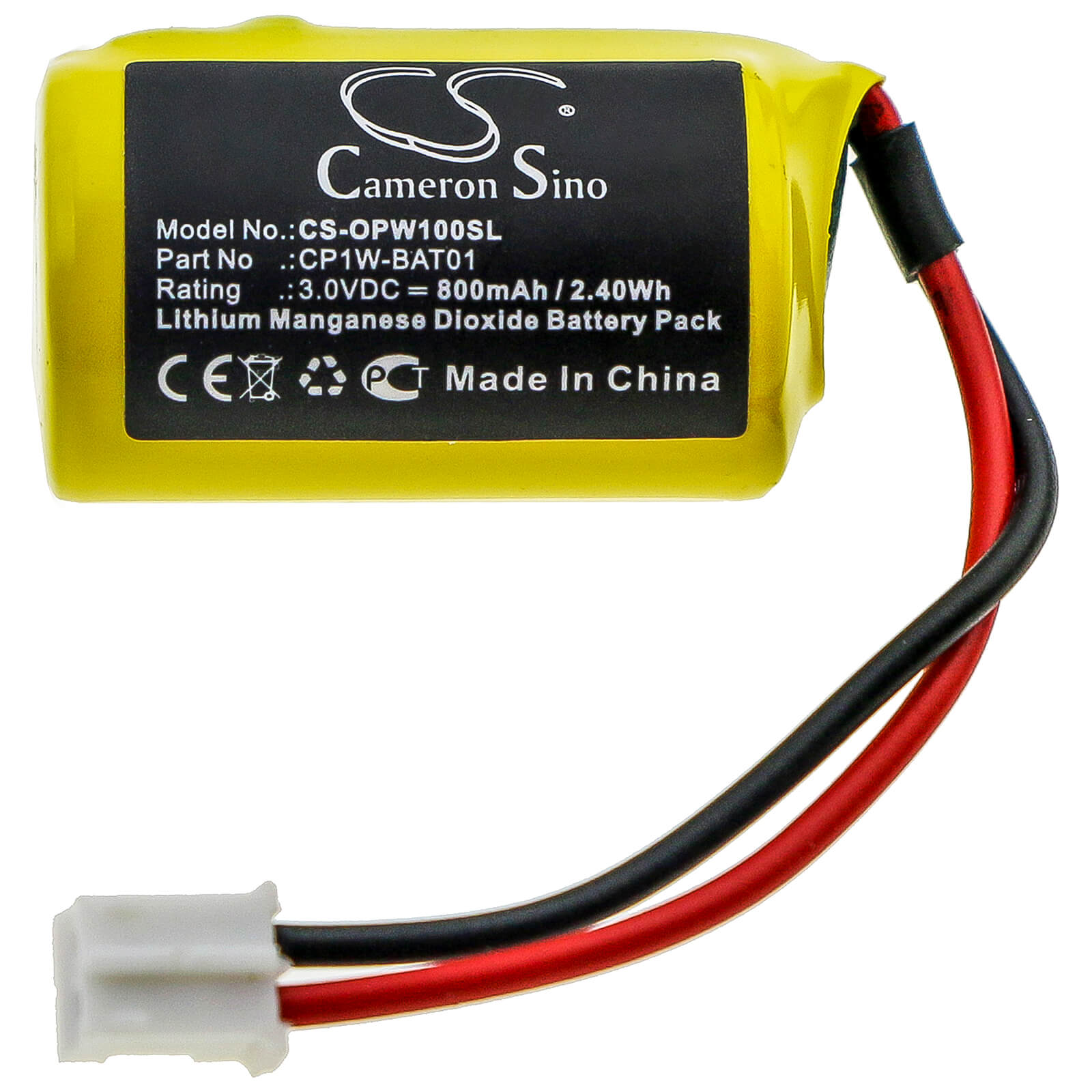 3.0V, 800mAh, Li-MnO2 Battery fits Omron, Cp1w-bat01, 2.4Wh