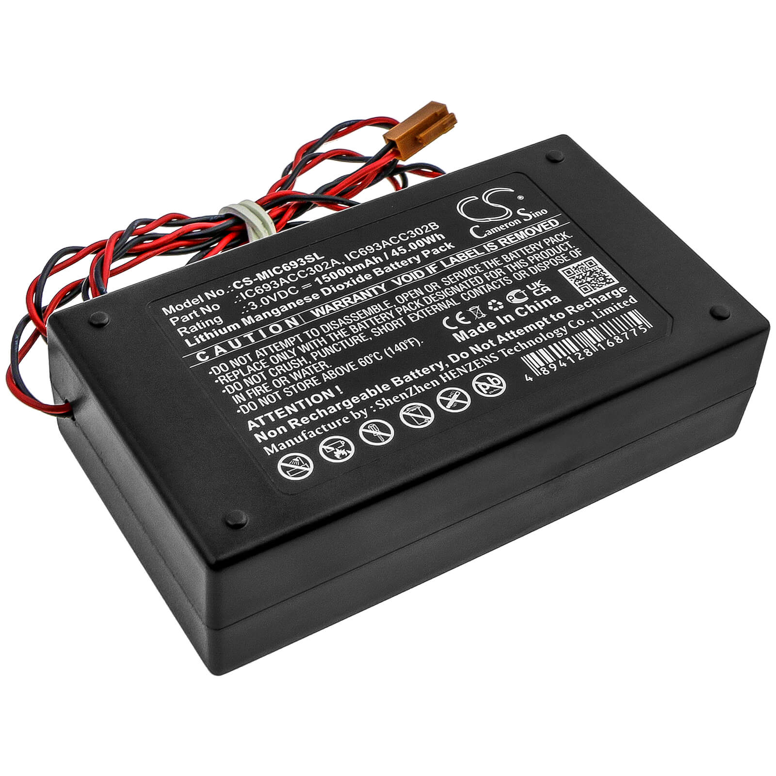 3.0V, 15000mAh, Li-MnO2 Battery fits Ge Fanuc, Ic693acc302a, Ic693acc302b, 45Wh