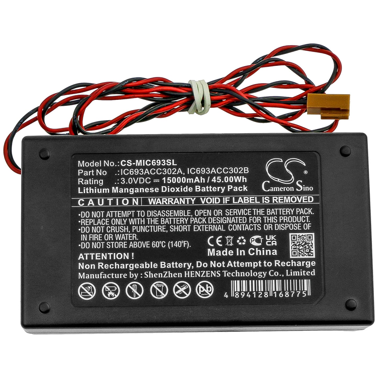 3.0V, 15000mAh, Li-MnO2 Battery fits Ge Fanuc, Ic693acc302a, Ic693acc302b, 45Wh
