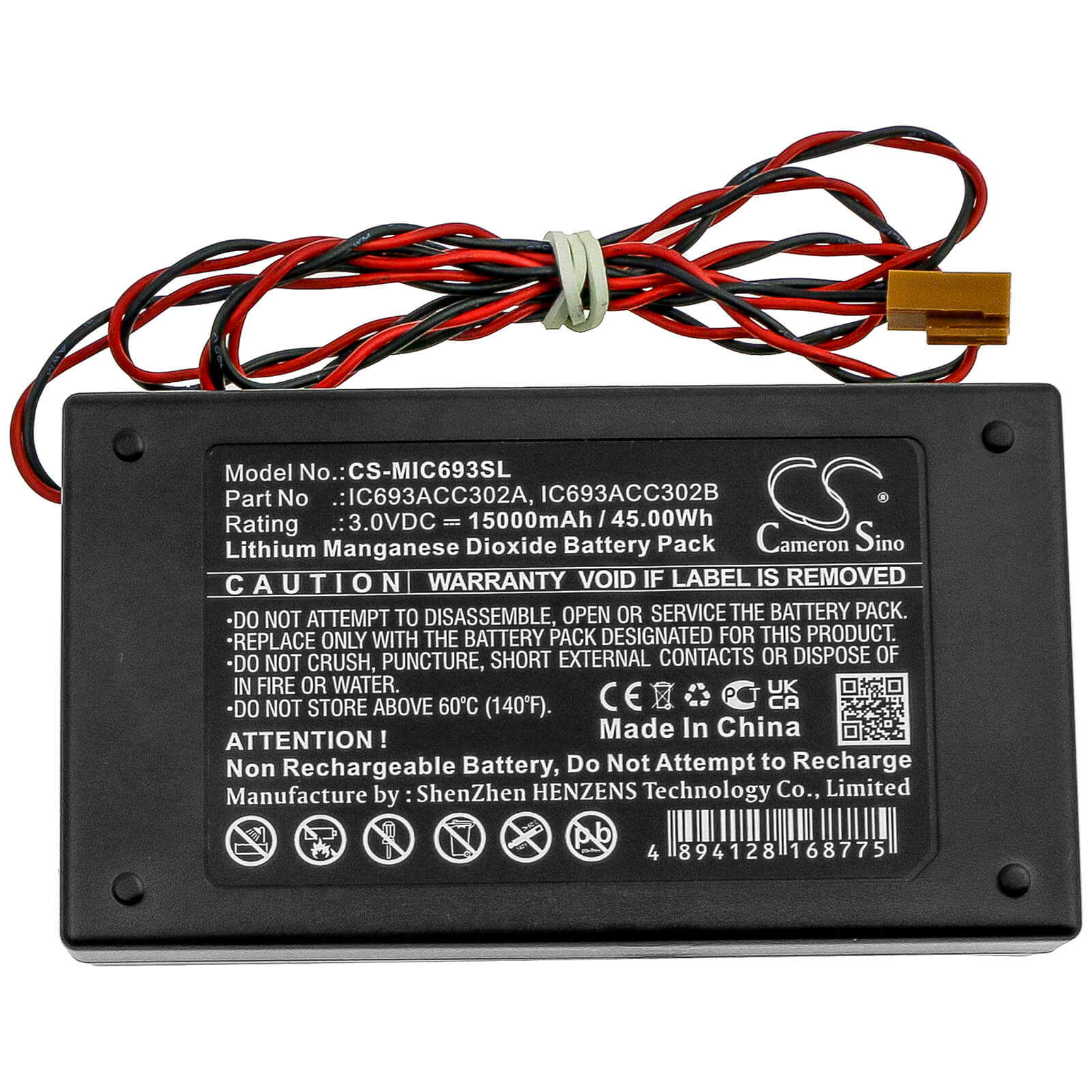 3.0V, 15000mAh, Li-MnO2 Battery fits Ge Fanuc, Ic693acc302a, Ic693acc302b, 45Wh