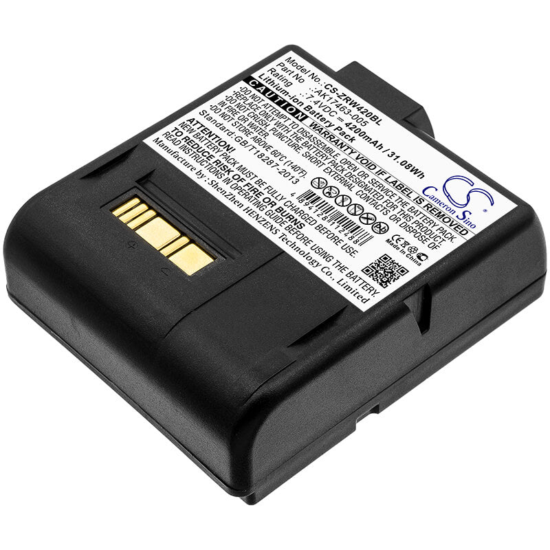 7.4V, 4200mAh, Li-ion Battery fits Zebra, L405, Rw420, 31.08Wh