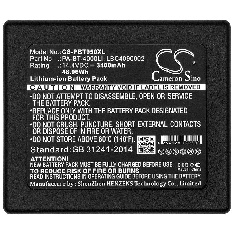14.4V, 3400mAh, Li-ion Battery fits Brother, P Touch P 950 Nw Ruggedjet Rj, Pa-bb-001, 48.96Wh