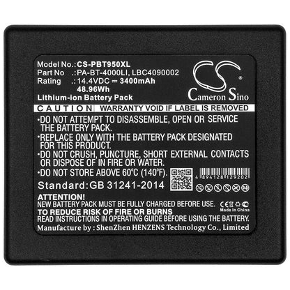 14.4V, 3400mAh, Li-ion Battery fits Brother, P Touch P 950 Nw Ruggedjet Rj, Pa-bb-001, 48.96Wh